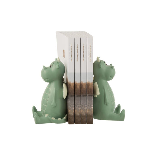 J-Line J-Line set 2 boekensteun Draak - polyresin - groen