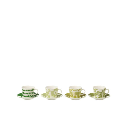 J-Line J-Line Set 4 Tassen + Schotel Doos Keramiek Groen Small