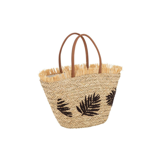 J-Line J-Line Strandtas Blad Jute Naturel/Donker Bruin