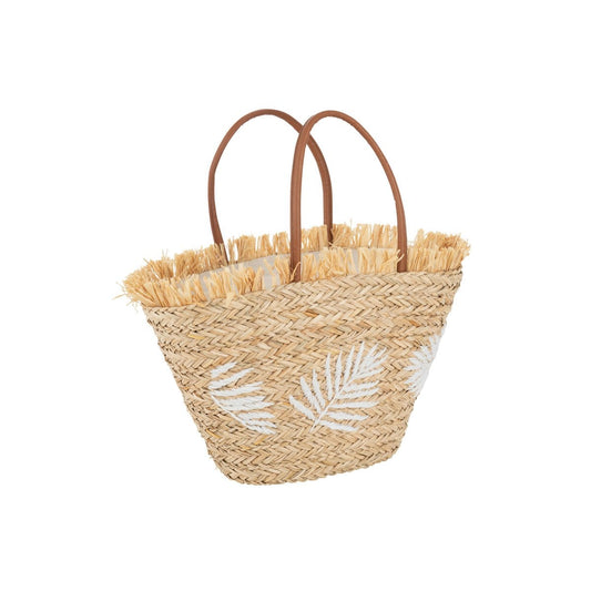 J-Line J-Line Strandtas Blad Jute Naturel/Wit