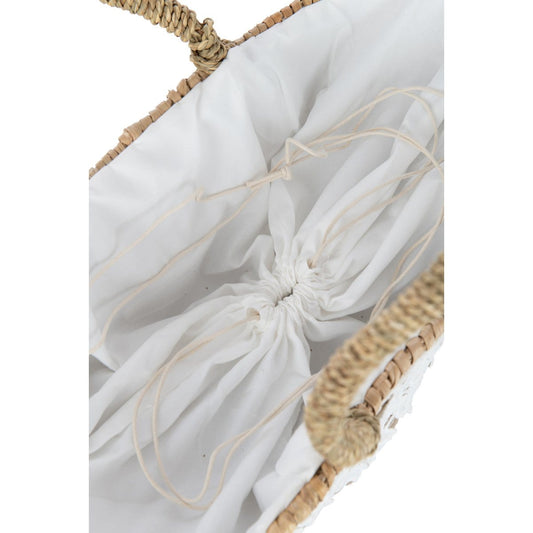 J-Line J-Line Strandtas Kant Bloem Patroon Jute Naturel/Wit