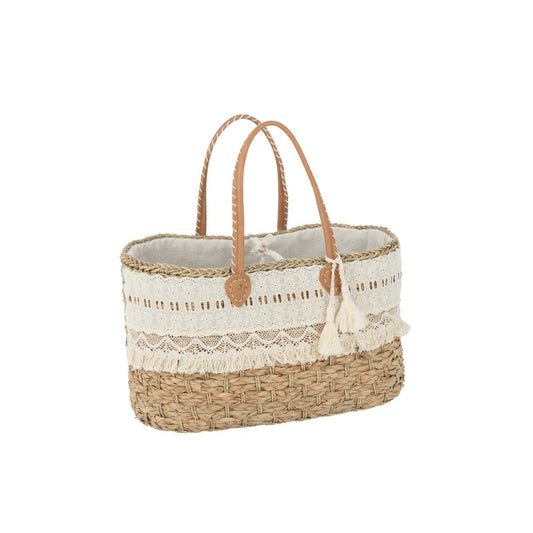 J-Line J-Line Strandtas Kant+Kwast Jute Naturel/Wit Large