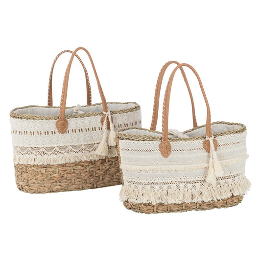 J-Line J-Line Strandtas Kant+Kwast Jute Naturel/Wit Large