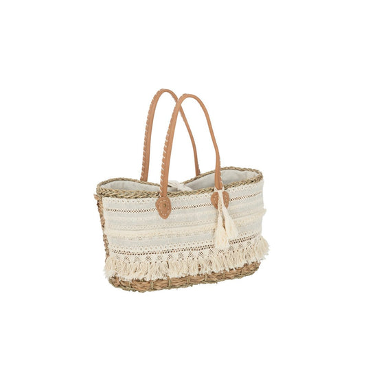J-Line J-Line Strandtas Kant+Kwast Jute Naturel/Wit Small