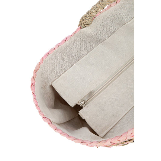 J-Line J-Line Strandtas Kort Handvatten Horizontaal Streep Jute Naturel/Lichtroze