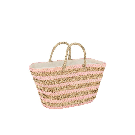 J-Line J-Line Strandtas Kort Handvatten Horizontaal Streep Jute Naturel/Lichtroze