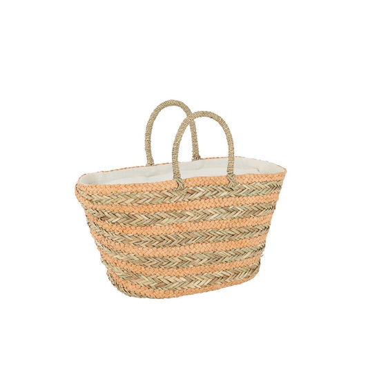 J-Line J-Line Strandtas Kort Handvatten Horizontale Strepen Jute Naturel/Licht Oranje