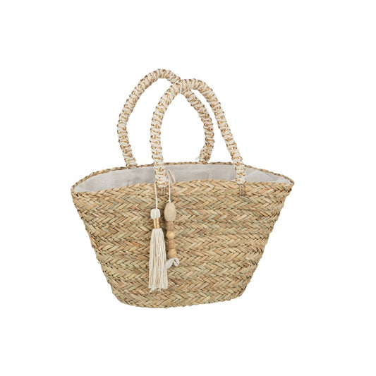 J-Line J-Line Strandtas Kwast+Houten Kralen Zeegras Nat/Creme