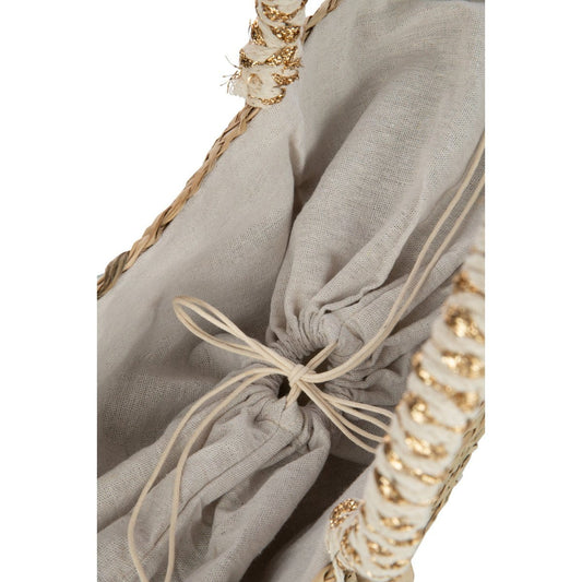 J-Line J-Line Strandtas Kwast+Houten Kralen Zeegras Nat/Creme