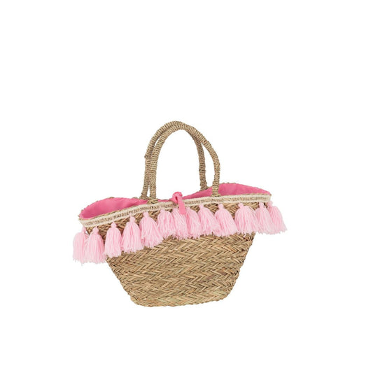 J-Line J-Line Strandtas Kwasten Jute/Textiel Naturel/Roze