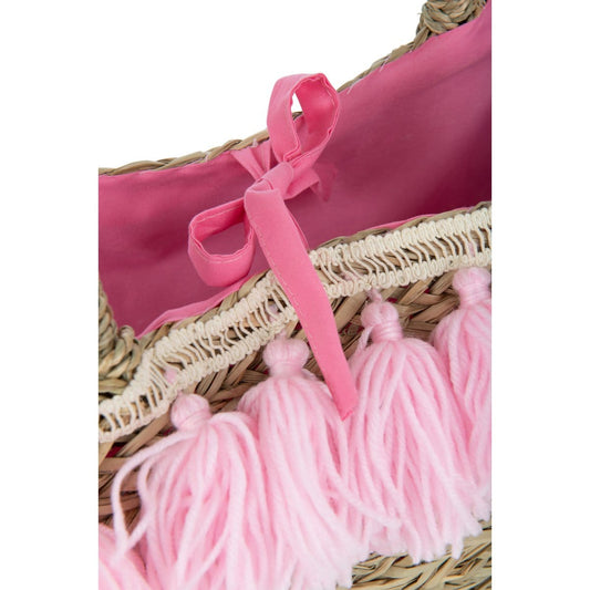 J-Line J-Line Strandtas Kwasten Jute/Textiel Naturel/Roze