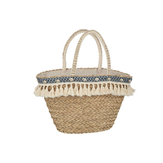 J-Line J-Line Strandtas Kwasten+Schelpen Zeegras Nat/Blauw