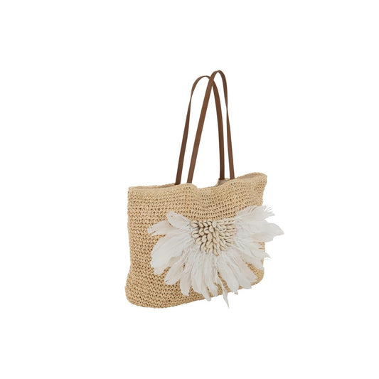 J-Line J-Line Strandtas Met Schelpen/Veren Papier Naturel/Wit