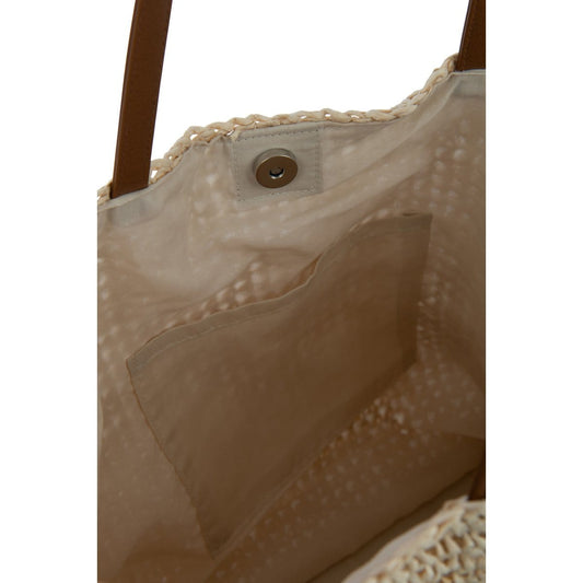 J-Line J-Line Strandtas Met Schelpen/Veren Papier Naturel/Wit