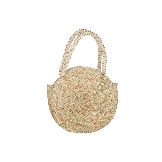 J-Line J-Line Strandtas Rond+Kwast/Houten Kralen Zeegras/Kant Nat/Wit