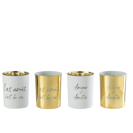 J-Line J-Line Theelicht Houder Textiel Glas Goud/Zilver Large Assortiment Van 4