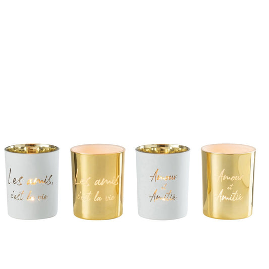 J-Line J-Line Theelicht Houder Textiel Glas Goud/Zilver Large Assortiment Van 4