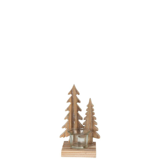 J-Line J-Line theelichthouder 2 Bomen - hout - naturel - 2 stuks