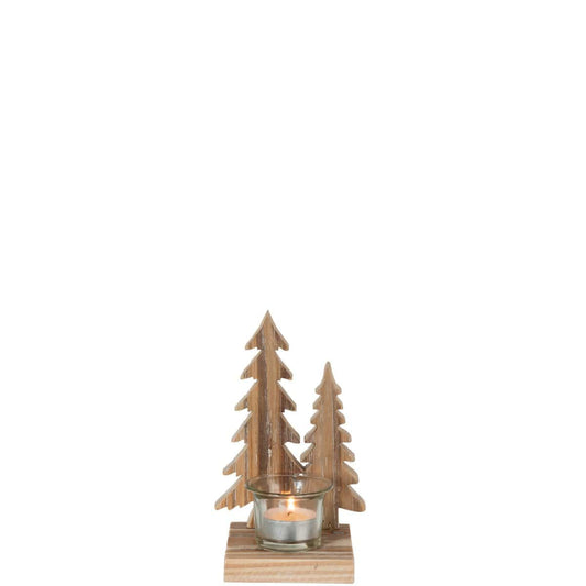J-Line J-Line theelichthouder 2 Bomen - hout - naturel - 2 stuks