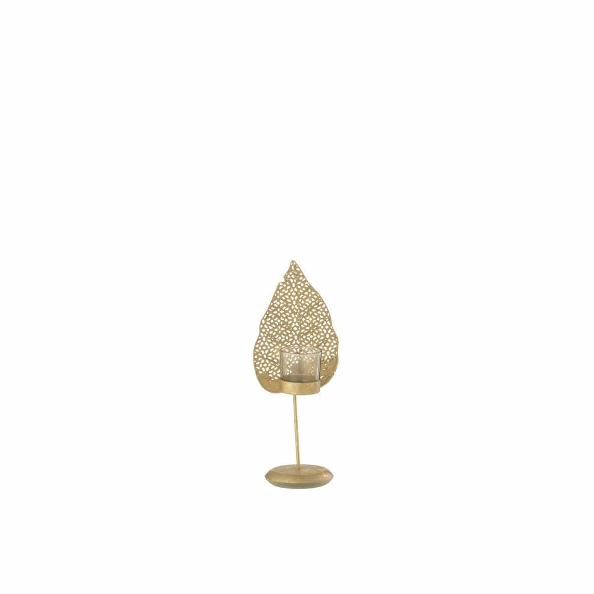 J-Line J-Line theelichthouder Blad - metaal - goud - small