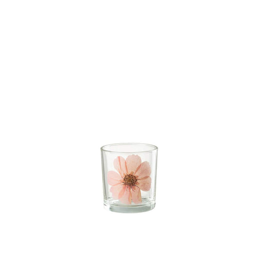 J-Line J-Line theelichthouder Bloem - glas - roze - small - 2 stuks