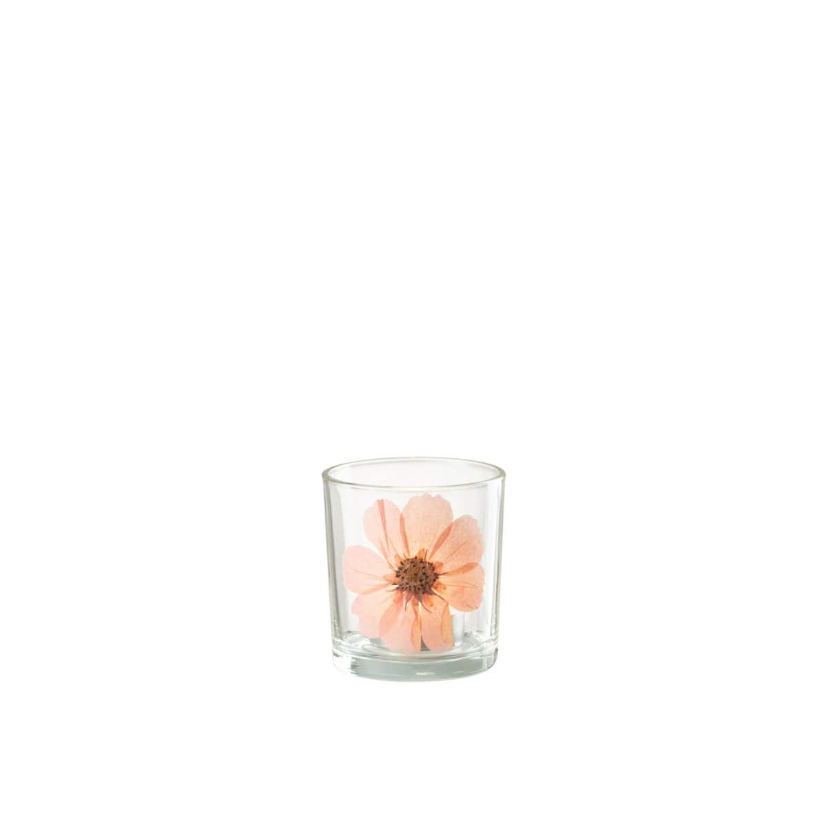 J-Line J-Line theelichthouder Bloem - glas - roze - small - 2 stuks