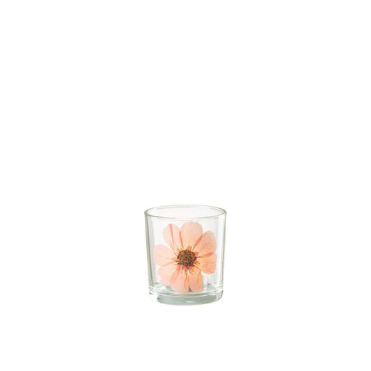 J-Line J-Line theelichthouder Bloem - glas - roze - small - 2 stuks