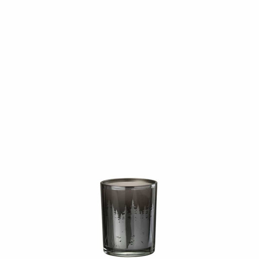 J-Line J-Line theelichthouder Bomen - glas - zwart/zilver - small - 2 stuks