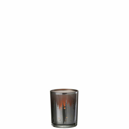 J-Line J-Line theelichthouder Bomen - glas - zwart/zilver - small - 2 stuks