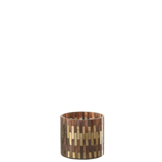 J-Line J-Line theelichthouder Chic - glas - bruin/goud - small - 2 stuks