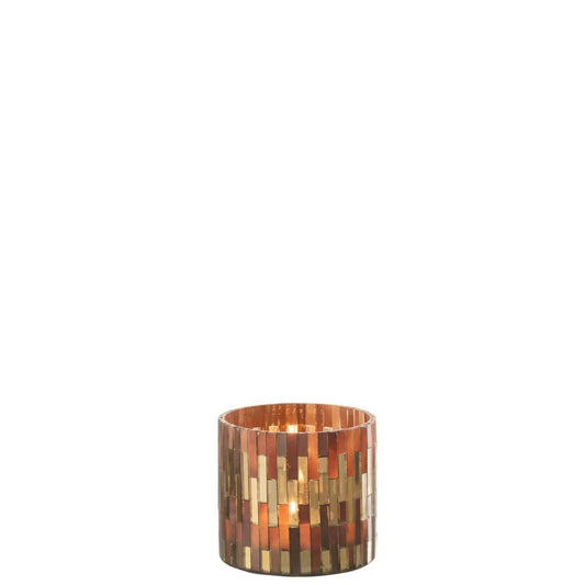 J-Line J-Line theelichthouder Chic - glas - bruin/goud - small - 2 stuks