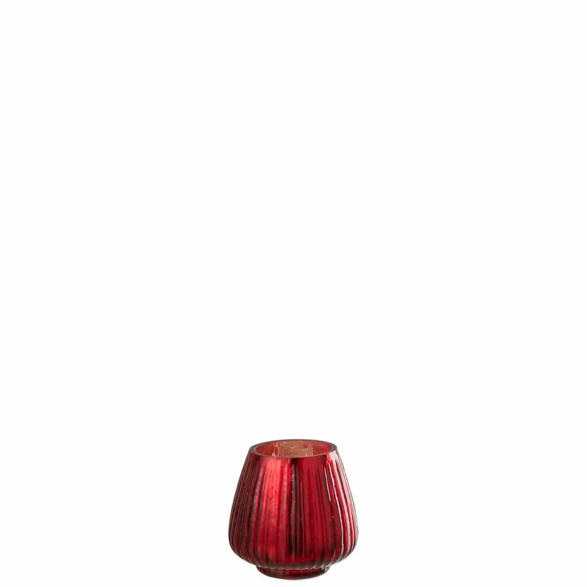 J-Line J-Line theelichthouder Geribbeld - glas - rood - 4 stuks