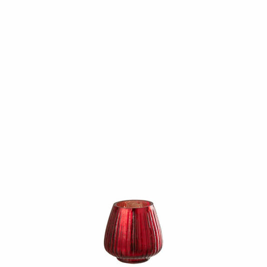 J-Line J-Line theelichthouder Geribbeld - glas - rood - 4 stuks