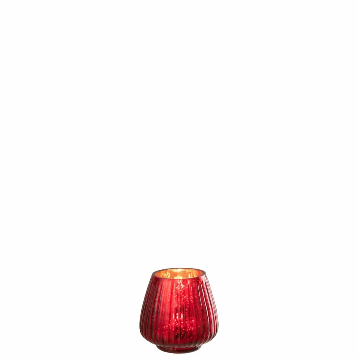 J-Line J-Line theelichthouder Geribbeld - glas - rood - 4 stuks