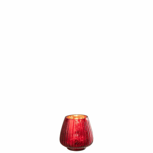 J-Line J-Line theelichthouder Geribbeld - glas - rood - 4 stuks