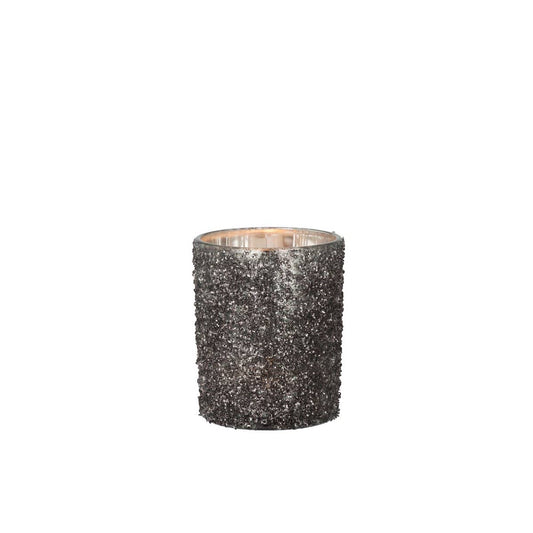 J-Line J-Line theelichthouder Glitter - glas - antraciet grijs - large