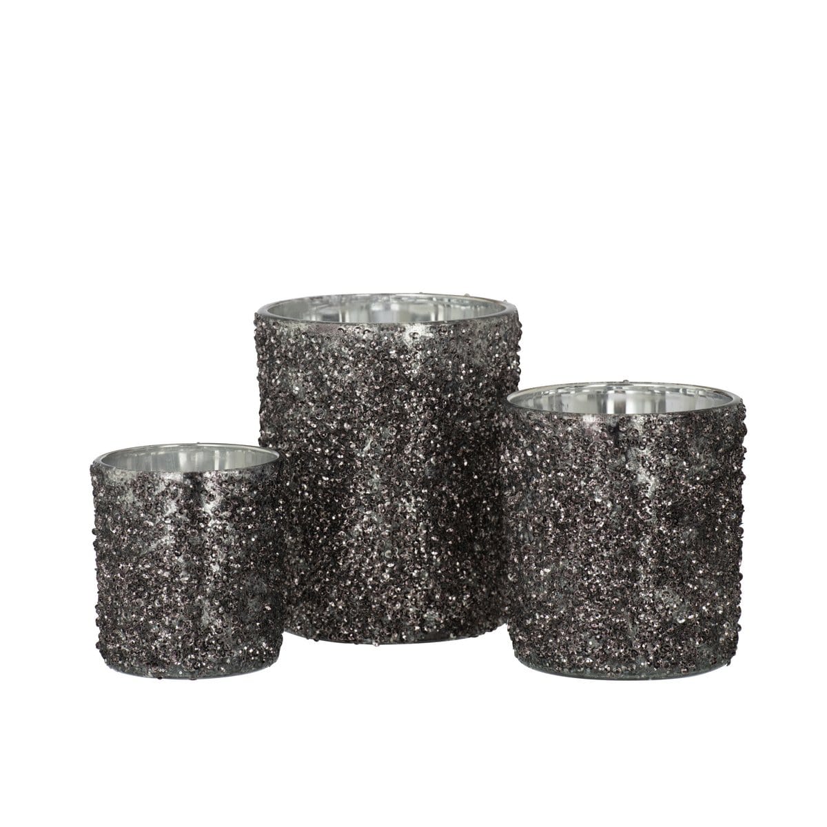 J-Line J-Line theelichthouder Glitter - glas - antraciet grijs - large