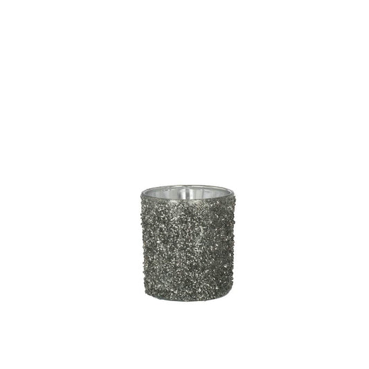 J-Line J-Line theelichthouder Glitter - glas - grijs - medium - 2 stuks