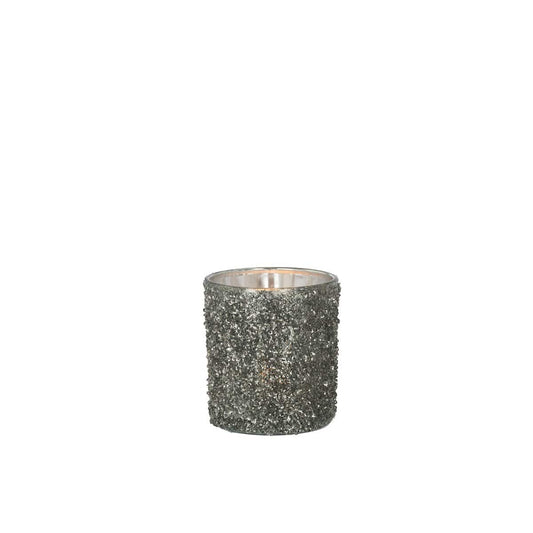 J-Line J-Line theelichthouder Glitter - glas - grijs - medium - 2 stuks