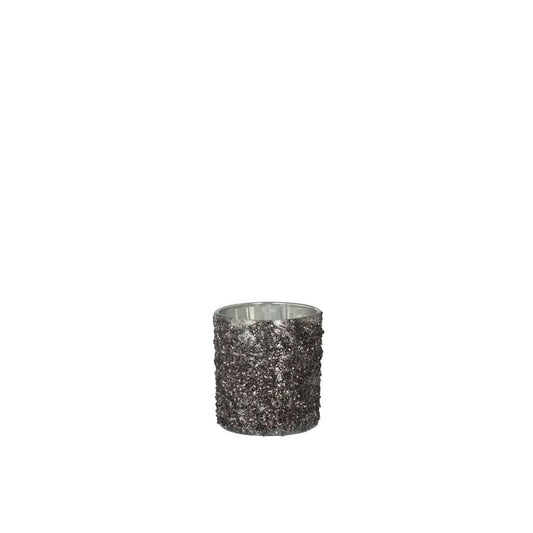 J-Line J-Line theelichthouder Glitter - glas - grijs - small - 4 stuks