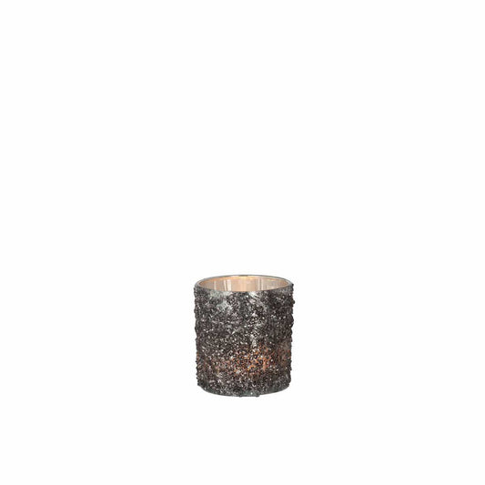 J-Line J-Line theelichthouder Glitter - glas - grijs - small - 4 stuks