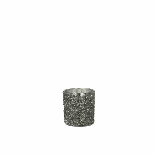 J-Line J-Line theelichthouder Glitter - glas - grijs - small - 4 stuks