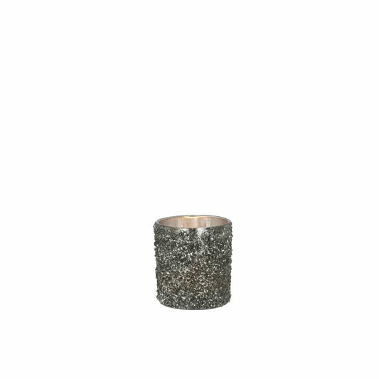 J-Line J-Line theelichthouder Glitter - glas - grijs - small - 4 stuks