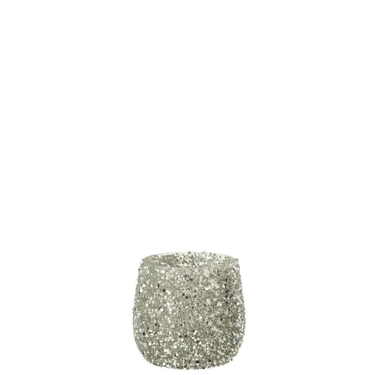 J-Line J-Line theelichthouder Glitter - glas - zilver - small - 2 stuks