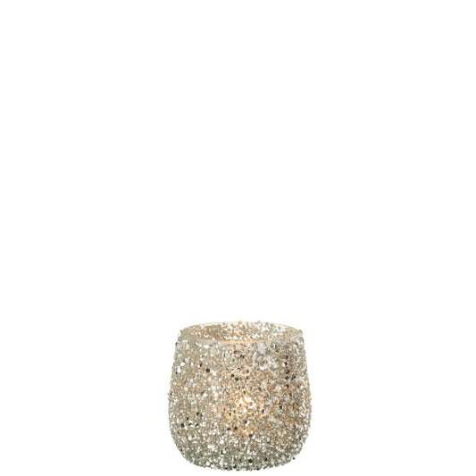 J-Line J-Line theelichthouder Glitter - glas - zilver - small - 2 stuks