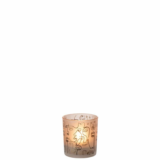 J-Line J-Line theelichthouder Happy Faces - glas - beige - small - 2 stuks