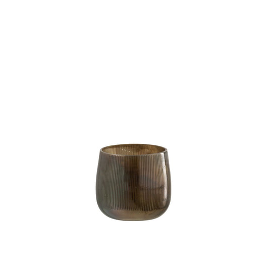 J-Line J-Line theelichthouder Lijnen - glas - donkerbruin - small - 3 stuks