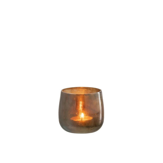 J-Line J-Line theelichthouder Lijnen - glas - donkerbruin - small - 3 stuks