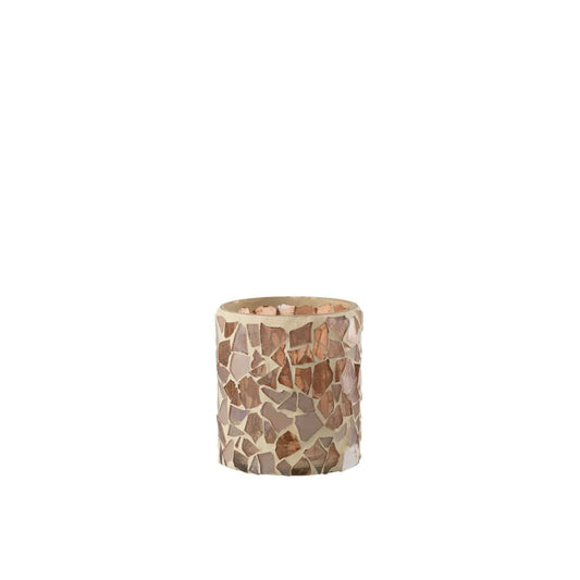 J-Line J-Line theelichthouder Mozaiek - glas - beige - small - 2 stuks