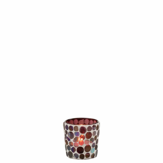 J-Line J-Line theelichthouder Mozaiek - glas - rood/wit - small - 4 stuks